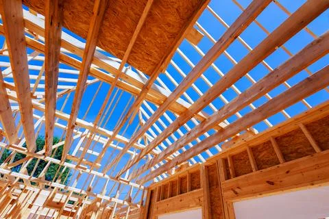 Architecture engineering details of a building frame wooden framework with Foto stock