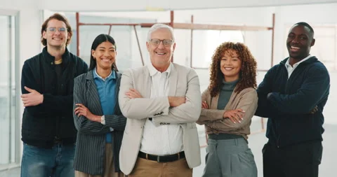 Architecture, face or people on site with arms crossed, design group or about us Stock Footage 341479770
