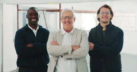 Architecture, face or team on site with arms crossed, design group or about us Stock Footage 341461095
