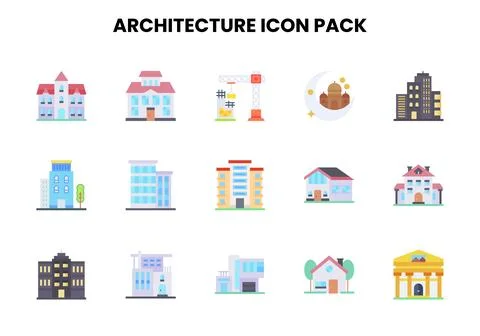Architecture Flat Bundle Icons Pack Ilustración de archivo