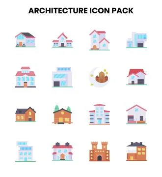 Architecture Flat Bundle Icons Pack Stock Illustration