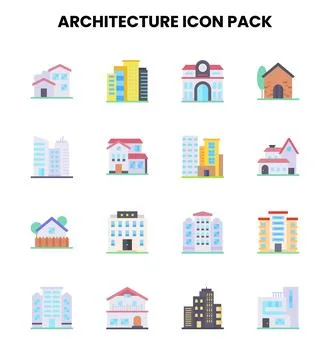 Architecture Flat Design Icons Pack Stock Illustration