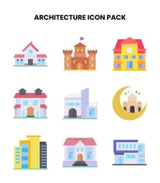 Architecture Flat Icons Pack Ilustración de archivo