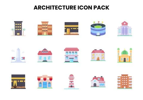 Architecture Flat Icons Pack Stock Illustration