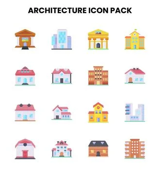 Architecture Flat Set Icons Pack Stockillustratie