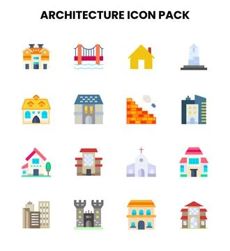 Architecture Flat Set Icons Pack Stock Illustration
