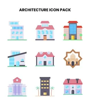 Architecture Flat UI Icons Pack Stock Illustration