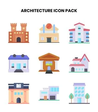 Architecture Flat Vector Icons Pack Illustration