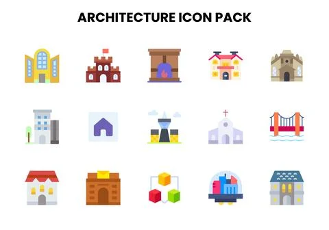 Architecture Flat Vector Icons Pack Illustrazione stock
