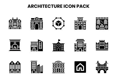 Architecture Glyph Bundle Icons Pack Ilustración de archivo