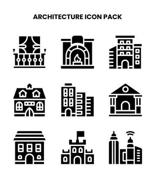 Architecture Glyph Bundle Icons Pack Ilustración de archivo