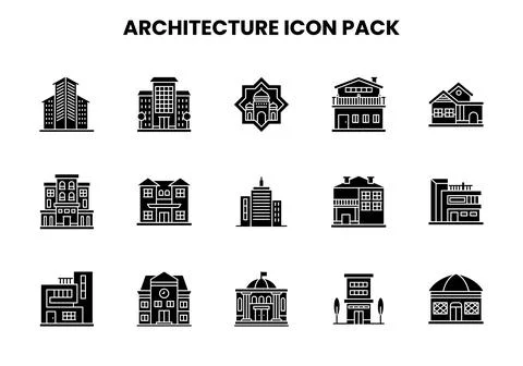 Architecture Glyph Graphics Icons Pack Stock Illustration