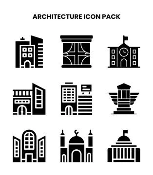 Architecture Glyph Graphics Icons Pack Stock Illustration