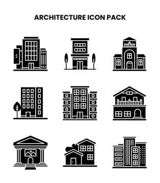 Architecture Glyph Graphics Icons Pack 库存插图