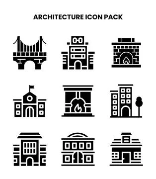 Architecture Glyph Icons Pack Stock Illustration