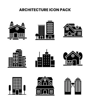 Architecture Glyph Set Icons Pack イラスト素材