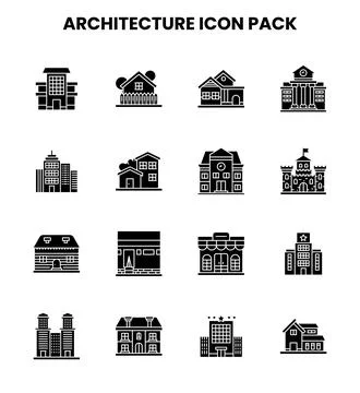 Architecture Glyph Vector Icons Pack Stock Illustration