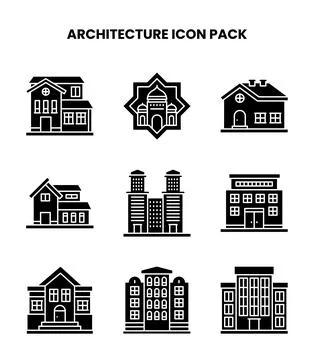 Architecture Glyph Vector Icons Pack Illustrazione stock
