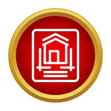 Architecture house plan blueprint icon red circle gold イラスト素材