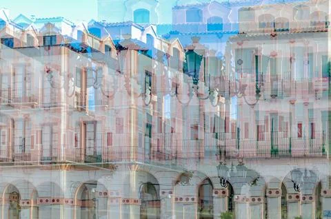 Architecture in Huesca, Spain, multiple overlay effect Foto stock