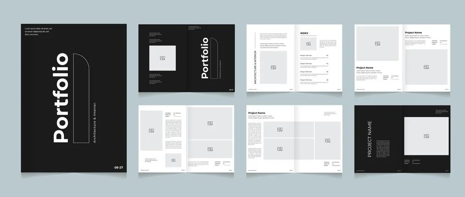 Architecture &amp; Interior Design Portfolio Template Minimal Black White Portfolio Stock Illustration