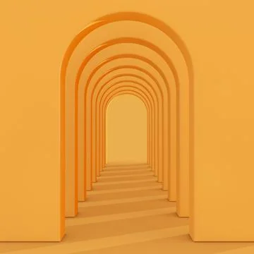 Architecture Interior Empty Yellow Walls Arched Pass. 3d Rendering イラスト素材