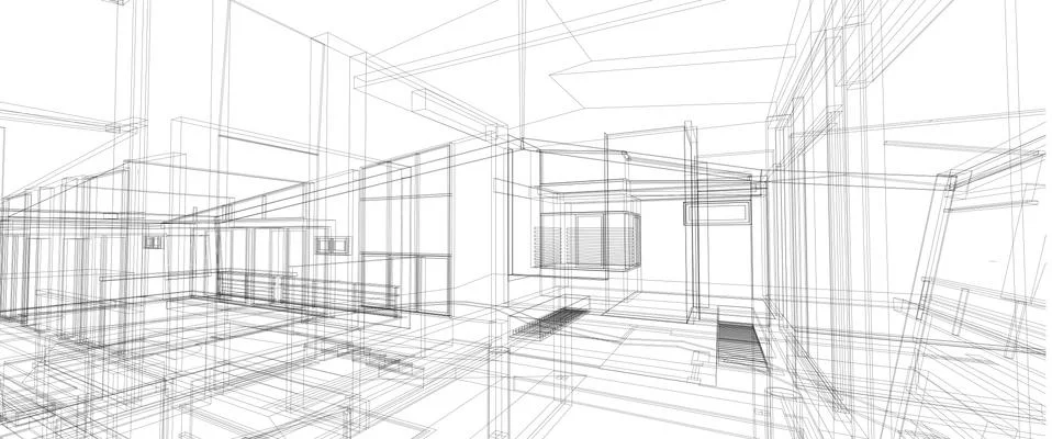 Architecture interior space design concept 3d perspective wire frame renderin Stock Illustration