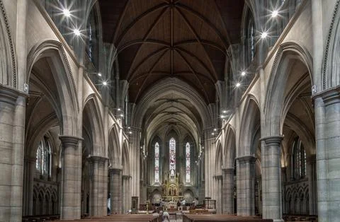 Architecture interior view is vaulted in oak and column made of marble insi.. Foto stock