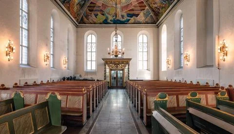 Architecture of Interior windows with prayer bench of Oslo Cathedral, Oslo .. Foto stock