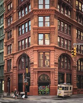 Architecture at the intersection of Broadway &amp; Bleecker Street, in Noho, Manh Stock Photos