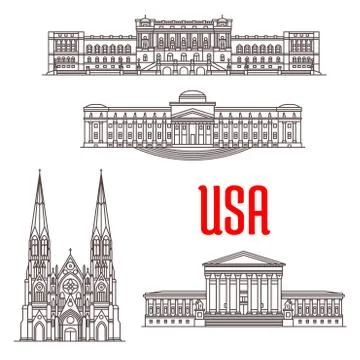 Architecture landmarks of USA 스톡 일러스트