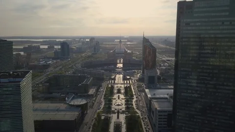 Architecture of a large district of Astana, at sunset Stock Footage 102415797