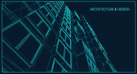 Architecture line background. Building construction sketch vector abstract Stock Illustration