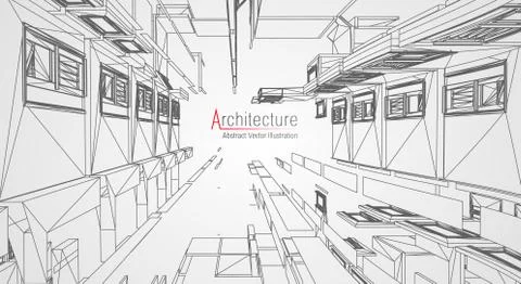 Architecture line background. Building construction sketch vector abstract Stock Illustration