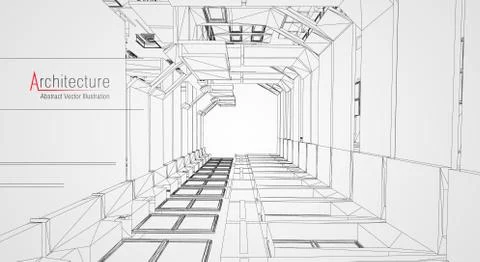 Architecture line background. Building construction sketch vector abstract Stock Illustration
