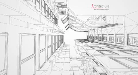 Architecture line background. Building construction sketch vector abstract Stock Illustration