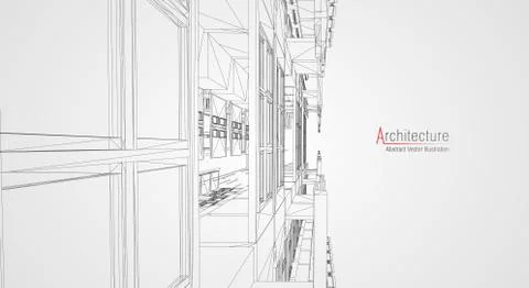 Architecture line background. Building construction sketch vector abstract Ilustración de archivo