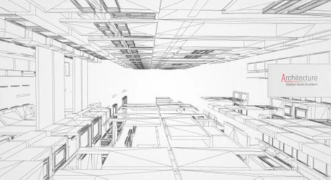 Architecture line background. Building construction sketch vector abstract Ilustración de archivo
