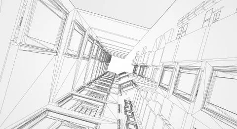 Architecture line background. Building construction sketch vector abstract Ilustración de archivo