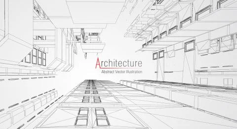 Architecture line background. Building construction sketch vector abstract Ilustración de archivo