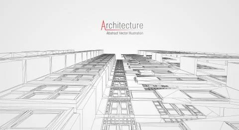 Architecture line background. Building construction sketch vector abstract Stock Illustration