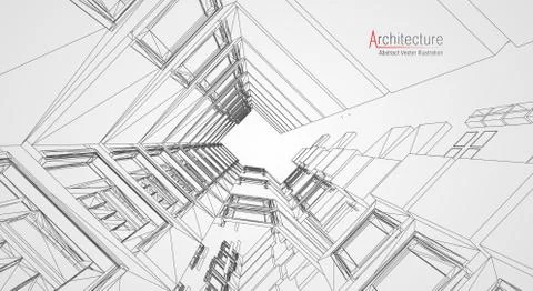 Architecture line background. Building construction sketch vector abstract Ilustración de archivo