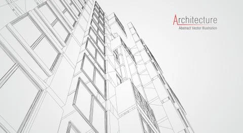Architecture line background. Building construction sketch vector abstract Stock Illustration