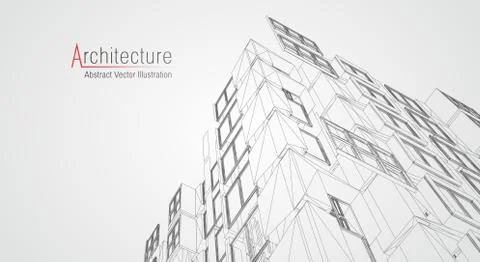Architecture line background. Building construction sketch vector abstract Stock Illustration