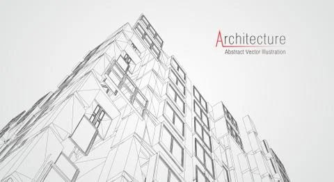 Architecture line background. Building construction sketch vector abstract Ilustración de archivo