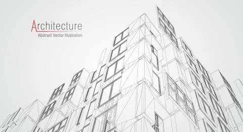 Architecture line background. Building construction sketch vector abstract Ilustración de archivo
