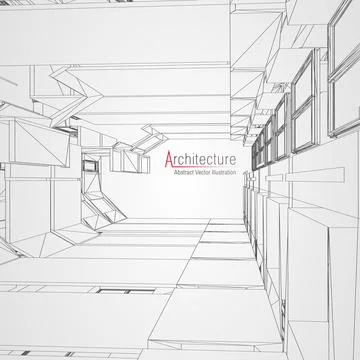 Architecture line background. Building construction sketch vector abstract Stock Illustration