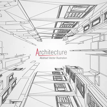 Architecture line background. Building construction sketch vector abstract Stock Illustration