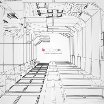 Architecture line background. Building construction sketch vector abstract Ilustración de archivo