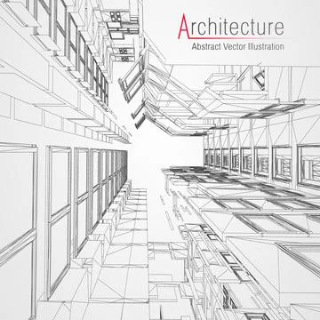 Architecture line background. Building construction sketch vector abstract Stock Illustration